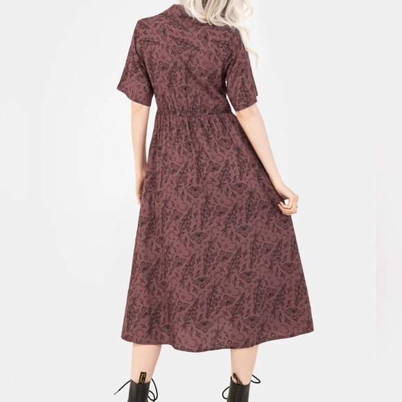 Disturbia Roxana Moth Foxglove Button Down Midi Shirt Dress - Picture 9 of 9